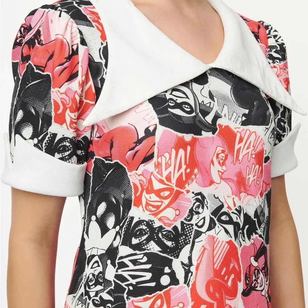 Harley Quinn Comic Print Mini Dress in Black and Pink - Picture 2 of 7